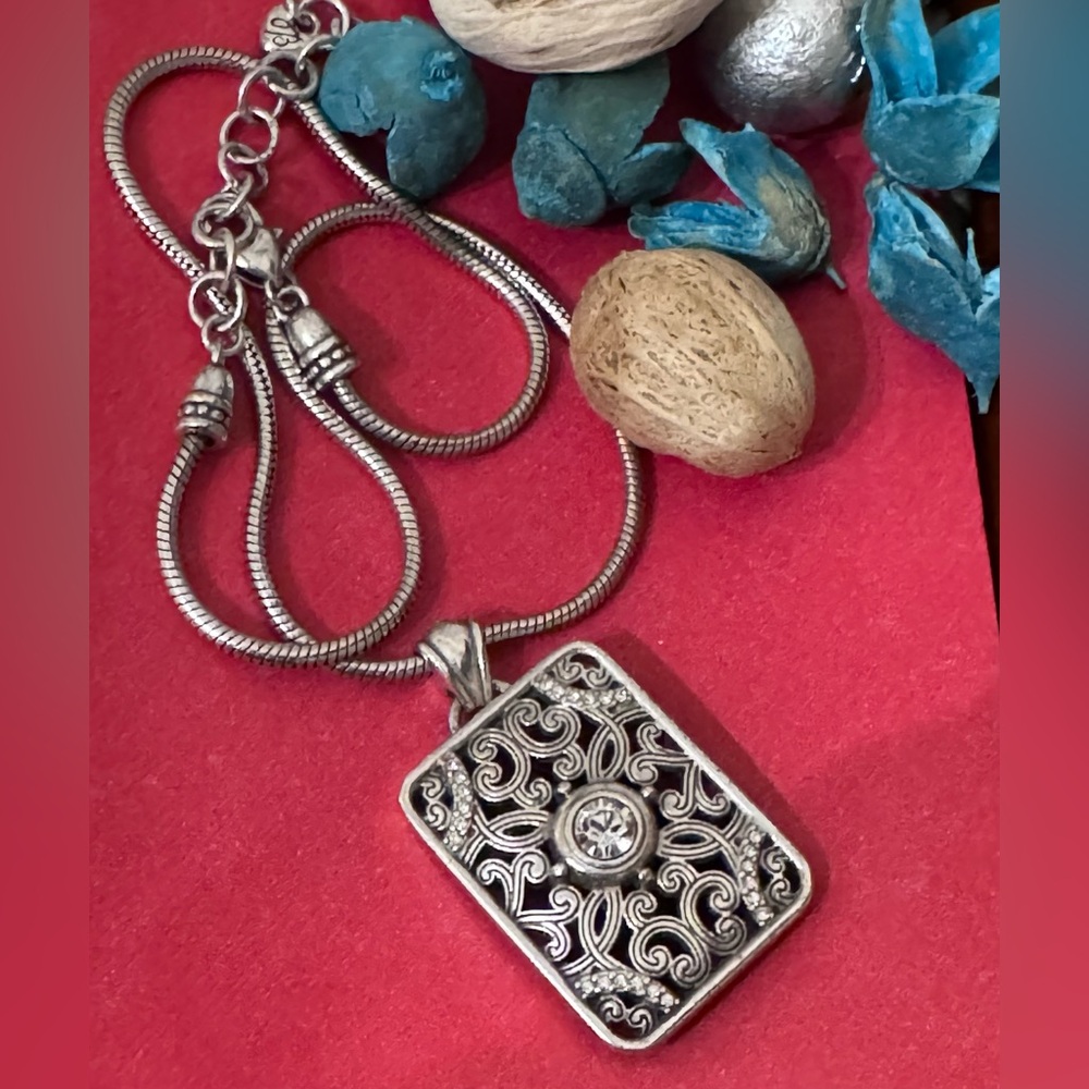 Brighton Rectangle Scroll Silver Pendant Necklace - image 1
